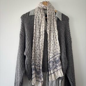 Lucky Brand Cream and Blue Patterned Scarf